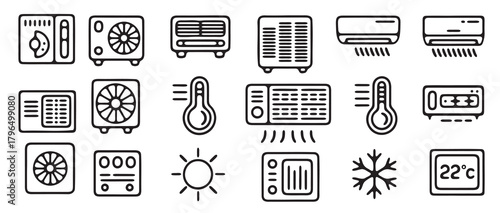 air conditioning and temperature icons silhouette 