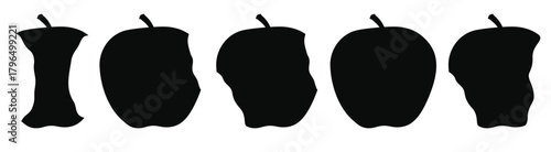 apple eating steps cartoon icon set stages of biting red