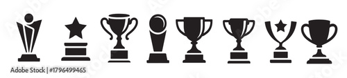 award cup and ribbon icons for honor and distinction themes