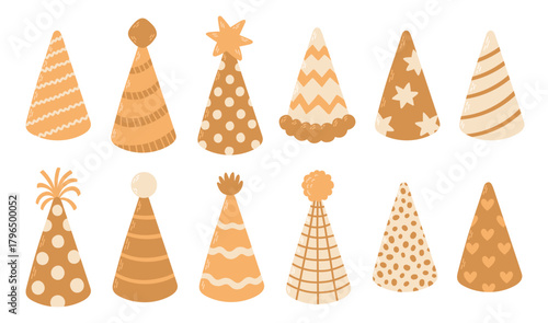 birthday party hats set different colors and shapes vector 
