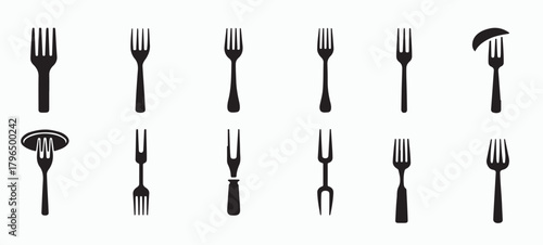 black and white fork icon pack for kitchen and dining design 