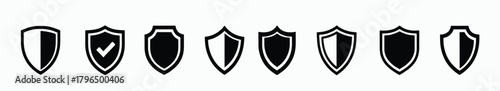 black and white shield icon set for security and privacy design