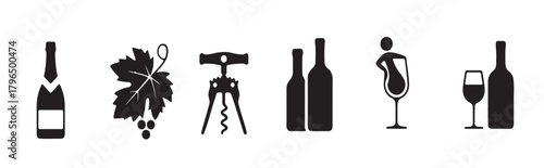 Black and White Wine and Champagne Icons