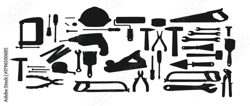black silhouettes of tools and equipment vector illustration