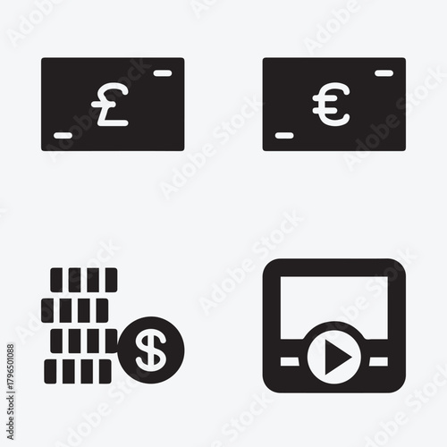 Dollar euro movie player icons