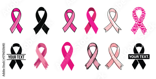 breast cancer icon set pink cancer ribbons collection 