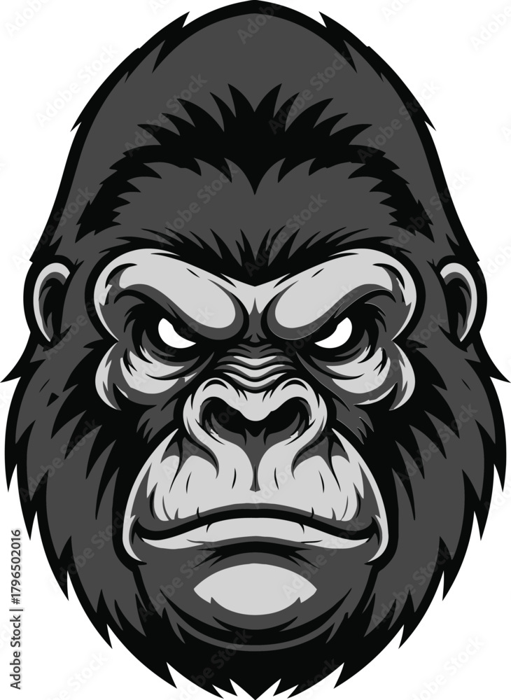 Fototapeta premium Intense Gorilla Face Illustration with Detailed Fur and Expressive Eyes.