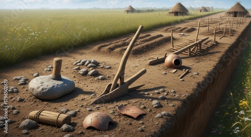 Ancient farming tools at a prehistoric agricultural settlement