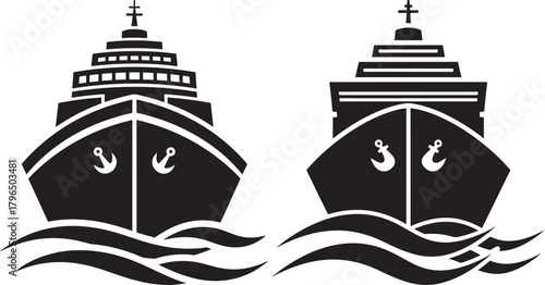 Two majestic cruise ships sailing through wavy waters silhouette