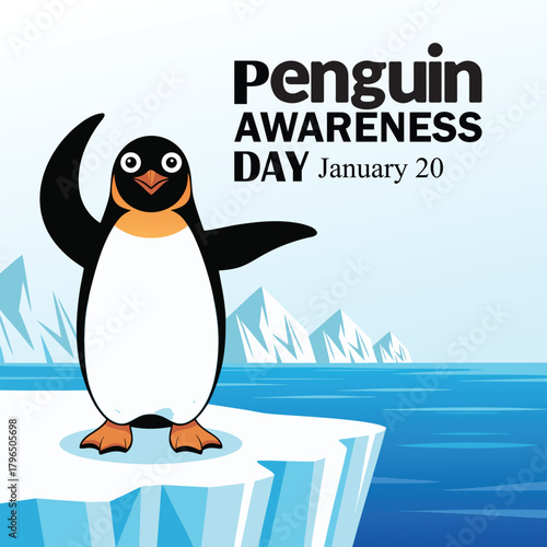 Penguin awareness day background vector flat style. Suitable for poster, cover, web, social media banner.
