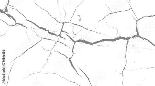 Abstract grey cracks and fissures on a white textured background resembling marble or distressed concrete surface