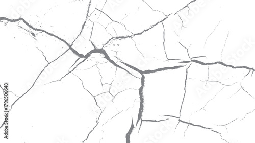 Abstract grey cracks and fissures on a stark white background creating a textured pattern vector
