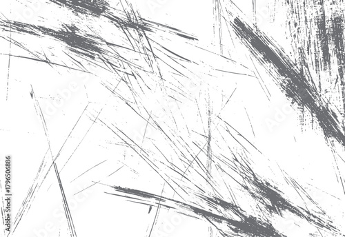 Abstract grey distressed grunge texture with random scratches and speckles on white background vector