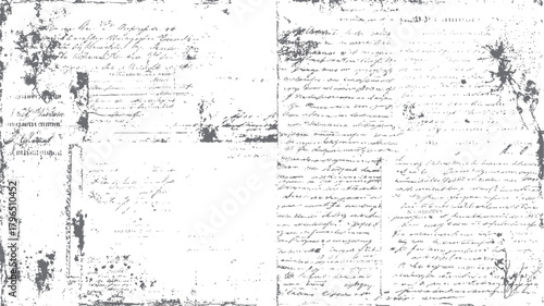 Faded antique handwritten document with scattered ink blots and floral elements paper