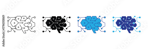 Four abstract graphic representations of a cluster of grapes in black and white and blue and purple isolated on white background