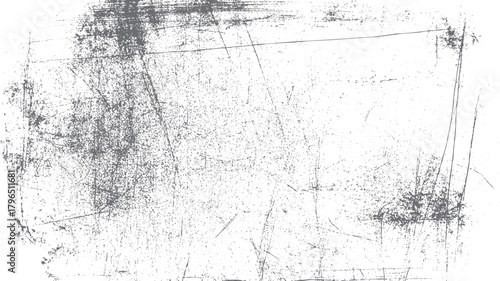 Grungy distressed texture background with scattered dots and linear scratches in shades of grey and white