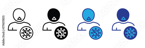 Four different icon styles representing a person and a virus symbol isolated on white background