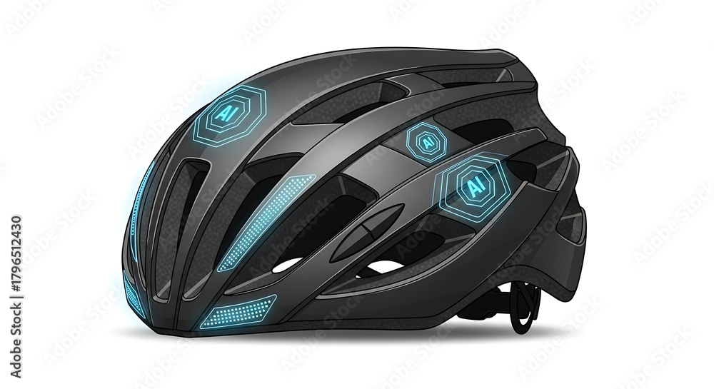 Fototapeta premium A close-up view of a modern, sleek bicycle helmet with integrated lighting.