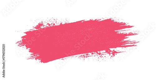 Vibrant coral pink paint splatter brush stroke texture with white background and scattered droplets vector