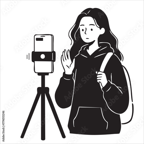 woman line doodle style illustration live 