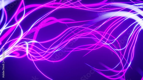 Flowing streams of vibrant pink and purple neon light create an abstract, energetic pattern against a dark background.