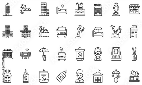 Hotel Icons Set Line Art Travel and Accommodation Symbols