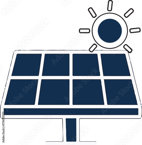 Solar Panel Icon in Monochrome Line Art Style
