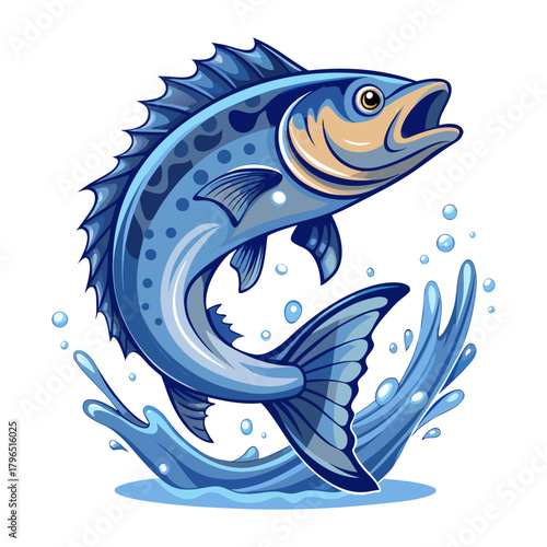 “Blue Splashing Fish Illustration Dynamic Aquatic Vector Artwork”