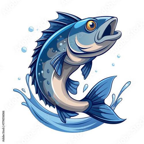 “Blue Splashing Fish Illustration  Dynamic Aquatic Vector Artwork”