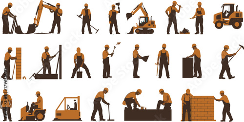 "20 Stylized Construction Worker Illustrations – Tools, Vehicles & Jobsite Activities"