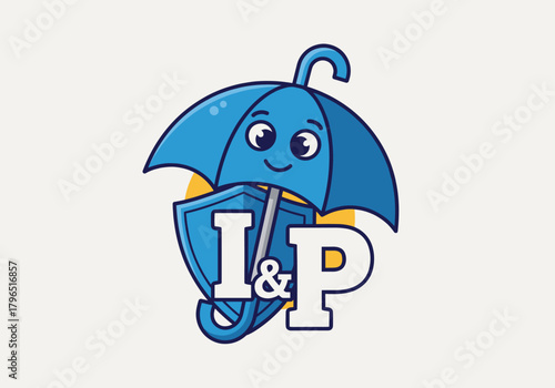 Umbrella Mascot with Rain and Coffee Cup