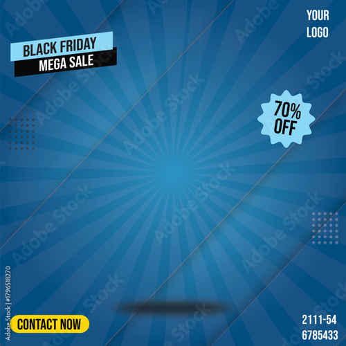 Blue black friday mega sale advertisement with discount and contact information,, black Friday sale template, December sale poster template, sale banner 