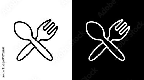 Spoon And Fork With Icon Set Design