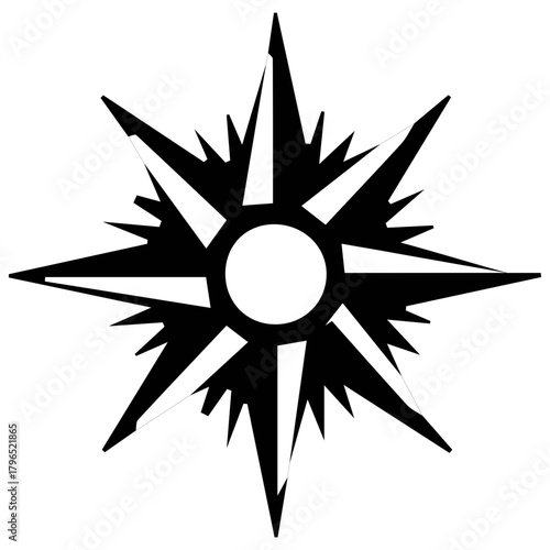 Stylized white sunburst symbol with sharp rays isolated on a white background silhouette isolated on white background