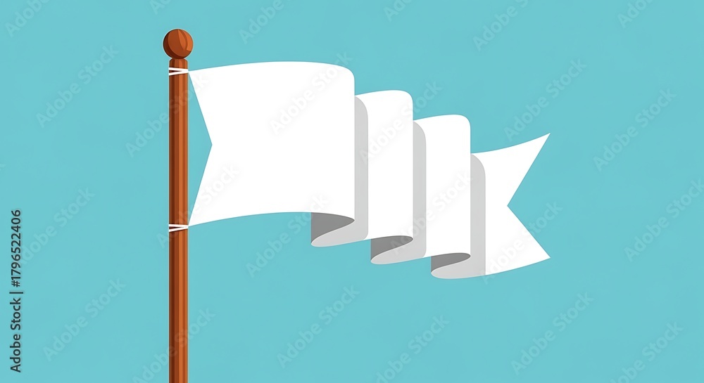 Obraz premium Waving White Flag on Pole Against Blue Background Illustration