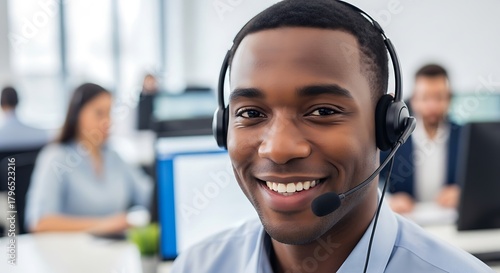 Friendly African American Customer Service Representative with Headset Smiling