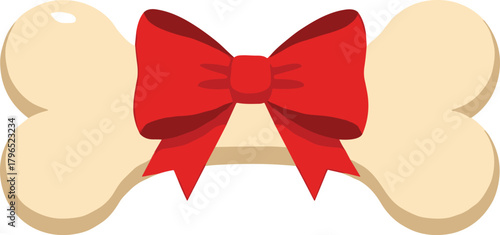 Dog Bone with Red Bow, Pet Gift Illustration, Cute Animal Treat, Holiday Celebration Icon, Decorative Ribbon, Festive Pet Accessory, Present