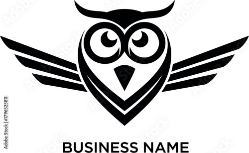 Stylized black owl logo with wings and business name placeholder