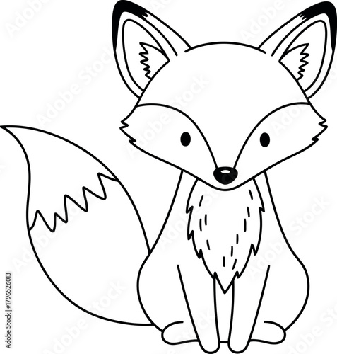 Cute hand drawn fox illustration sitting and looking forward