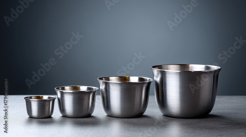 Stacked steel mixing bowls in graduated sizes