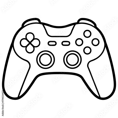 Black outline drawing of a modern video game controller isolated on white background