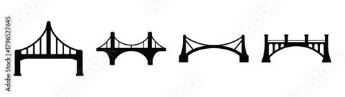 Set of futuristic bridge silhouettes modern architecture engineering designs collection