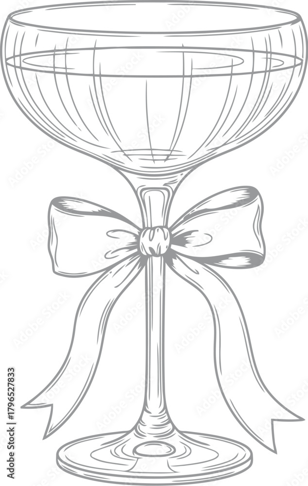 Obraz premium Elegant champagne coupe glass adorned with a festive ribbon bow