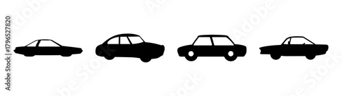 Four classic silhouette style cars hovering transparently with subtle outline effects