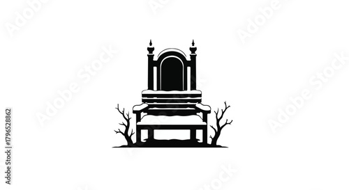 Empty throne sits in a stark, snowy landscape with bare trees