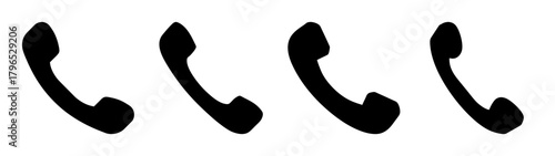 Four black telephone handset icons displayed horizontally in a row simple graphic