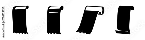 Four black ribbons with white top edges arranged sequentially and slightly tilted