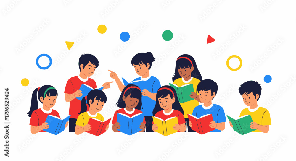 Fototapeta premium Group of Children Reading Books Together