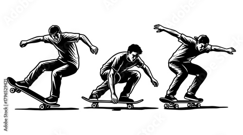 Skateboarder action poses