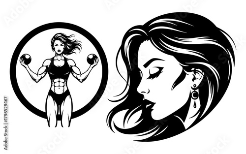 Vector Bodybuilder and woman profile vector
